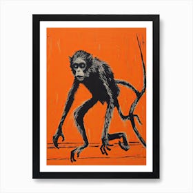 Spider Monkey, Woodblock Animal Drawing 1 Art Print