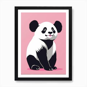 Playful Panda cub On Solid pink Background, modern animal art, baby panda Art Print