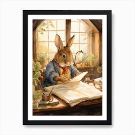 Bunny Writing Rabbit Prints Watercolour 2 Art Print