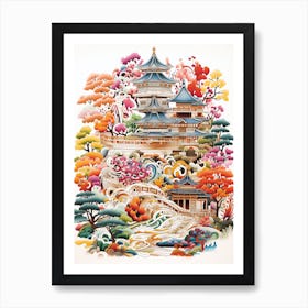 Ryoan Ji Garden Japan  Modern Illustration 3 Art Print