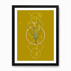 Vintage Rush Leaf Jonquil Botanical with Geometric Line Motif and Dot Pattern n.0067 Art Print