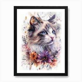 Cat With Flowers 2 Art Print