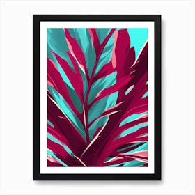 Tropical Leaves, calming tones of Burgundy, pink& teal makes a Perfect Wall decor, 1272 Art Print