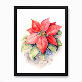 Beehive With Poinsettia Watercolour Illustration 1 Art Print