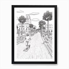 View Of Clearwater Florida, Usa Line Art Black And White 4 Art Print