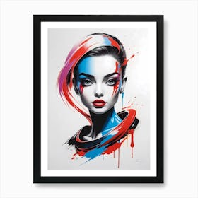 Girl In Blue And Red Art Print