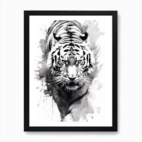 Black White Tiger Illustration Art Print