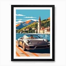 A Porsche 911 Car In The Lake Como Italy Illustration 1 Art Print
