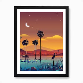 Sunset Landscape With Palm Trees Beautiful Nature Art Print