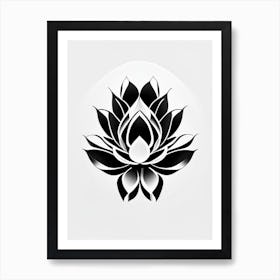 Lotus Flower, Buddhist Symbol Black And White Geometric 6 Art Print