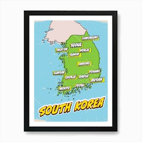 Pop Art Map Of South Korea Art Print