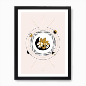 Moon Angd Flowers In A Geometrical Composition Art Print