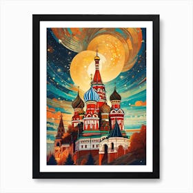 Full Moon Kremlin Building Moscow ~ Russian Travel Adventure Imagination Wall Decor Futuristic Sci-Fi Trippy Surrealism Modern Digital Mandala Awakening Fractals Spiritual Artwork  Art Print