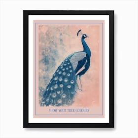 Pink & Blue Peacock Cyanotype Style 1 Poster Art Print