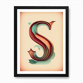 S, Letter, Alphabet Retro Drawing 2 Art Print