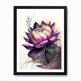 Lotus Flower In Garden Graffiti 3 Art Print