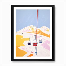 Gudauri   Georgia, Ski Resort Pastel Colours Illustration 2 Art Print