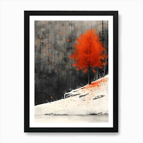 Red Tree In The Snow 1 Art Print