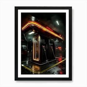 Retro 80's Gas Station at Night Art Print