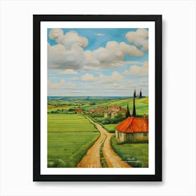 Green plains, distant hills, country houses,renewal and hope,life,spring acrylic colors.22 Art Print