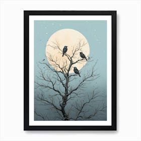 Birds Perching In A Tree Winter 7 Art Print