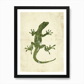 Green Crested Gecko Blockprint 1 Art Print