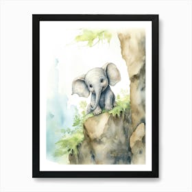 Elephant Painting Rock Climbing Watercolour 4 Art Print
