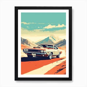 A Dodge Challenger In The Andean Crossing Patagonia Illustration 4 Art Print