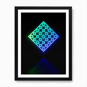 Neon Blue and Green Geometric Glyph on Black n.0041 Art Print