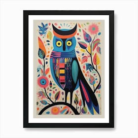 Colourful Scandi Bird Owl 1 Art Print