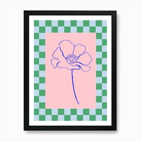 Modern Checkered Flower Poster Blue & Pink 3 Art Print