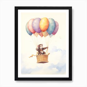 Baby Chimpanzee 2 In A Hot Air Balloon Art Print