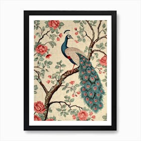 Cream & Floral Vintage Peacock Wallpaper 1 Art Print