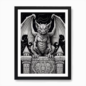 Gothic Gargoyle B&W 4 Art Print