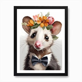 Baby Opossum Flower Crown Bowties Woodland Animal Nursery Decor (5) Result Art Print