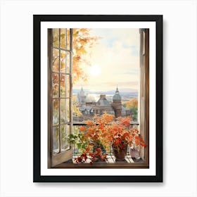Window View Of Oslo Norway In Autumn Fall, Watercolour 1 Art Print