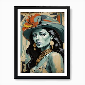 Lady In Blue Hat Art Print