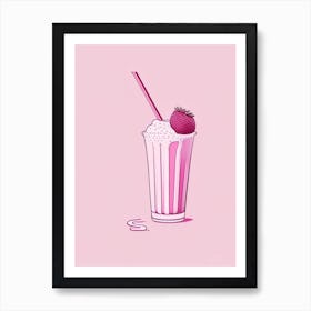 Raspberry Milkshake Dairy Food Minimal Line Drawing 1 Art Print