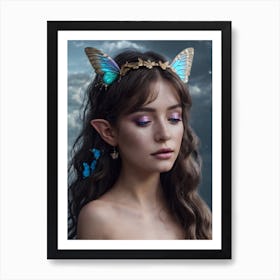 Butterfly Elf Lady, Butterfly Fairy, Aesthetic Art, Portrait Art, Ai Generated Art Vol.2 Art Print