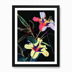 Neon Flowers On Black Moonflower 4 Art Print