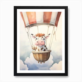 Baby Cow In A Hot Air Balloon Art Print