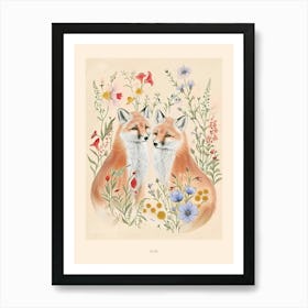 Folksy Floral Animal Drawing Fox 8 Poster Art Print