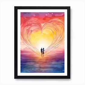 Rainbow Swirl Heart Sunset Silhouette 2 Art Print