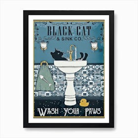 Wash Your Paws - Vintage Retro Bathroom Humour From The Black Cat Sink Company - Remastered Wash Your Hands Toilet Humor Art Print