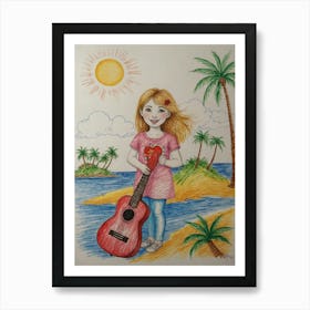 Girl With Guitar Art Print