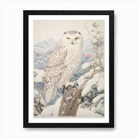 Vintage Bird Drawing Snowy Owl 1 Art Print
