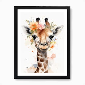 Floral Baby Giraffe Watercolour 1 Art Print