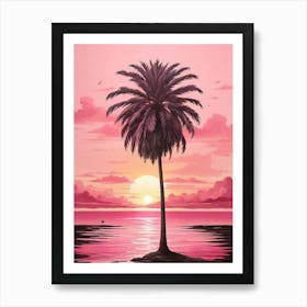 Pink Palm Tree Sunset Art Print 2 Art Print