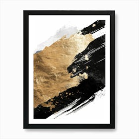 Gold And Black Paint Brush Strokes Art Print