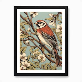 Vintage Bird Linocut Sparrow 2 Art Print